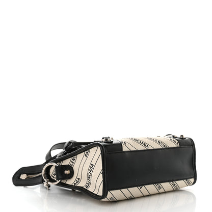 Balenciaga Canvas Satin Calfskin Diagonal Allover Logo Print Classic Silver Hardware Mini City Natural Black 4 of 9