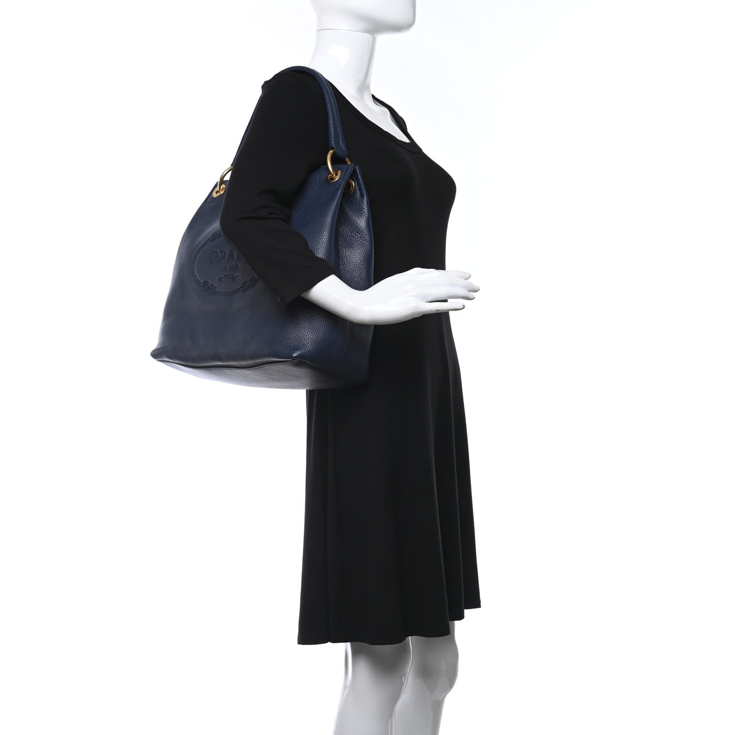 Prada Vitello Phenix Embossed Logo Hobo Baltico 2 of 9