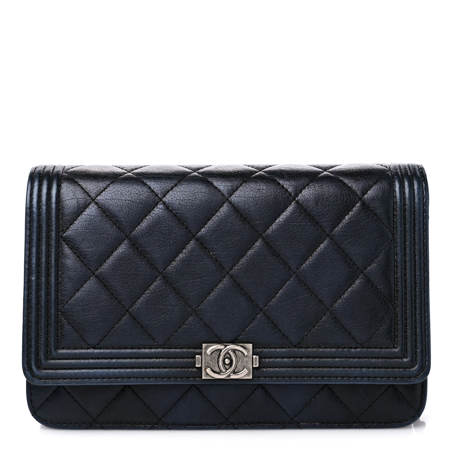 Chanel Metallic Calfskin Quilted Boy Wallet On Chain WOC Navy Blue 1 of 11