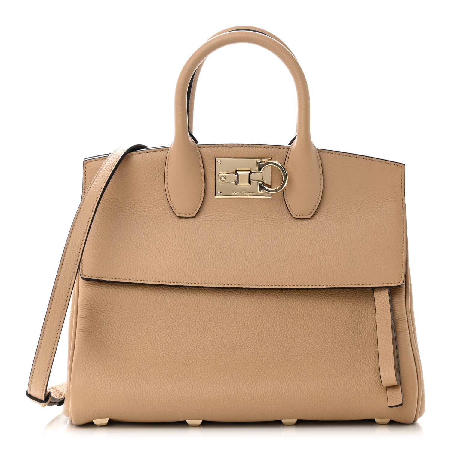Salvatore Ferragamo Calfskin Small Studio Bag Cashew 1 of 9