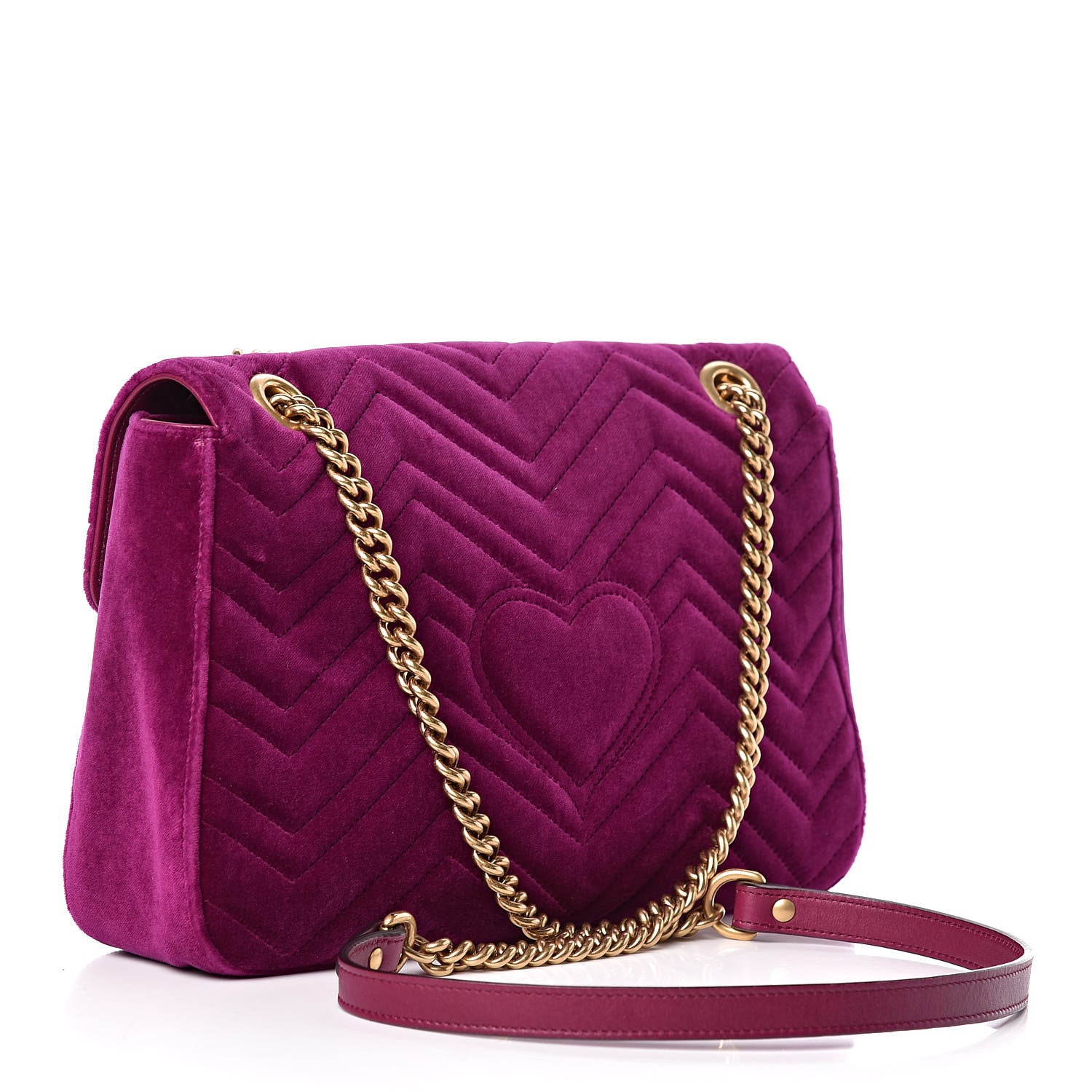 Gucci Velvet Matelasse Medium GG Marmont Shoulder Bag Fuchsia Violet Cyclamen 3 of 10