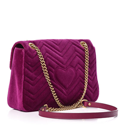 Gucci Velvet Matelasse Medium GG Marmont Shoulder Bag Fuchsia Violet Cyclamen 3 of 10