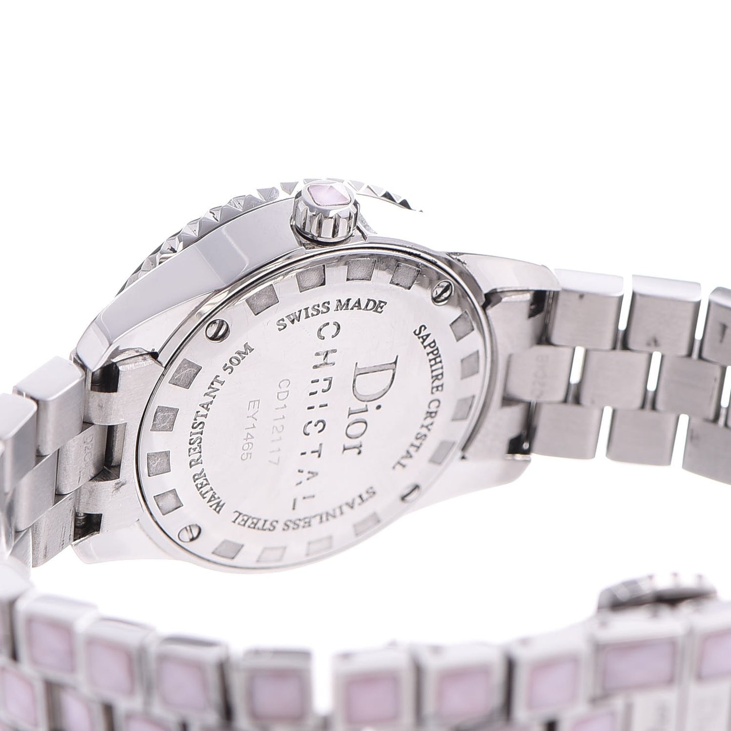 Stainless Steel Diamond Pave Bezel Sapphire 29mm Christal Quartz Watch Pink