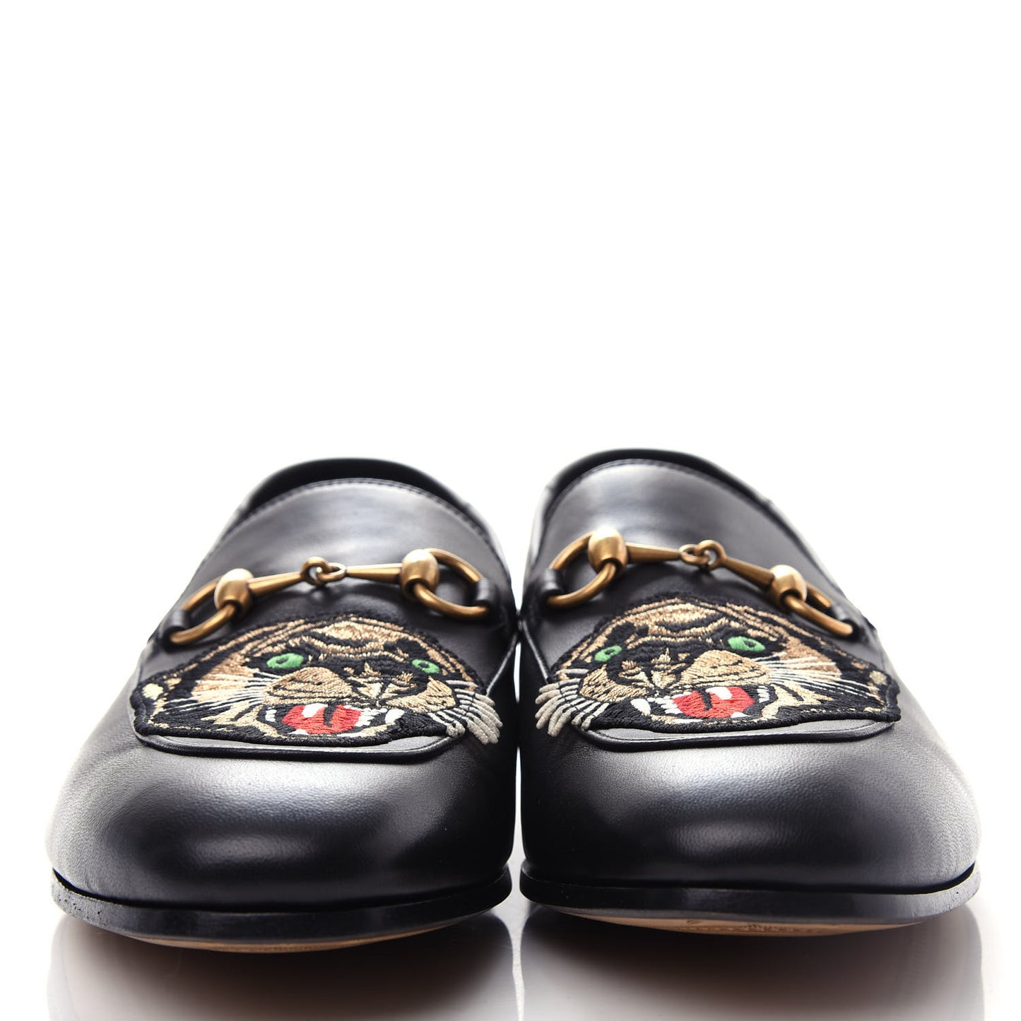 Goatskin Tiger Embroidered Mens Horsebit Loafers 8.5 Black