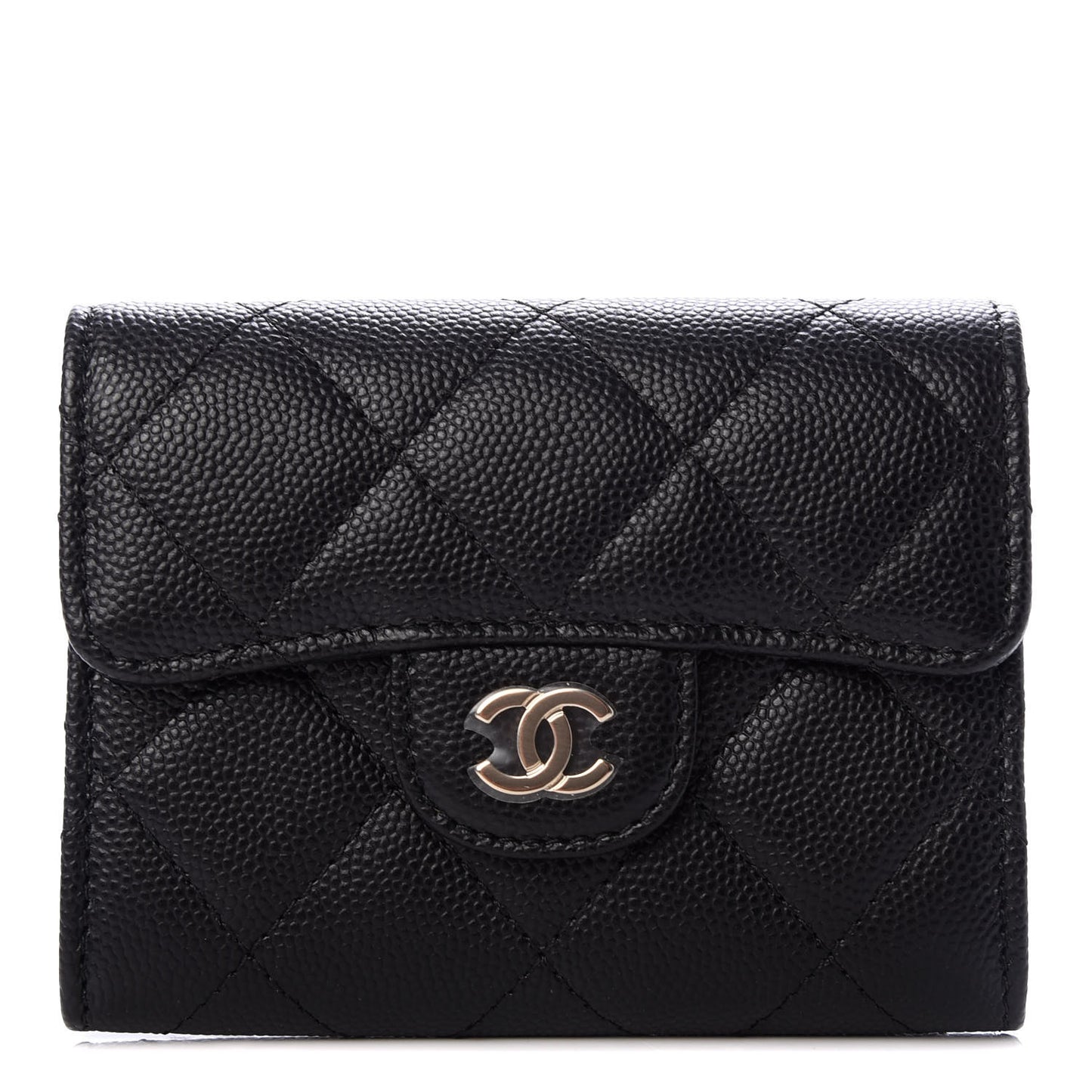 Caviar Quilted Flap Card Holder Wallet Black