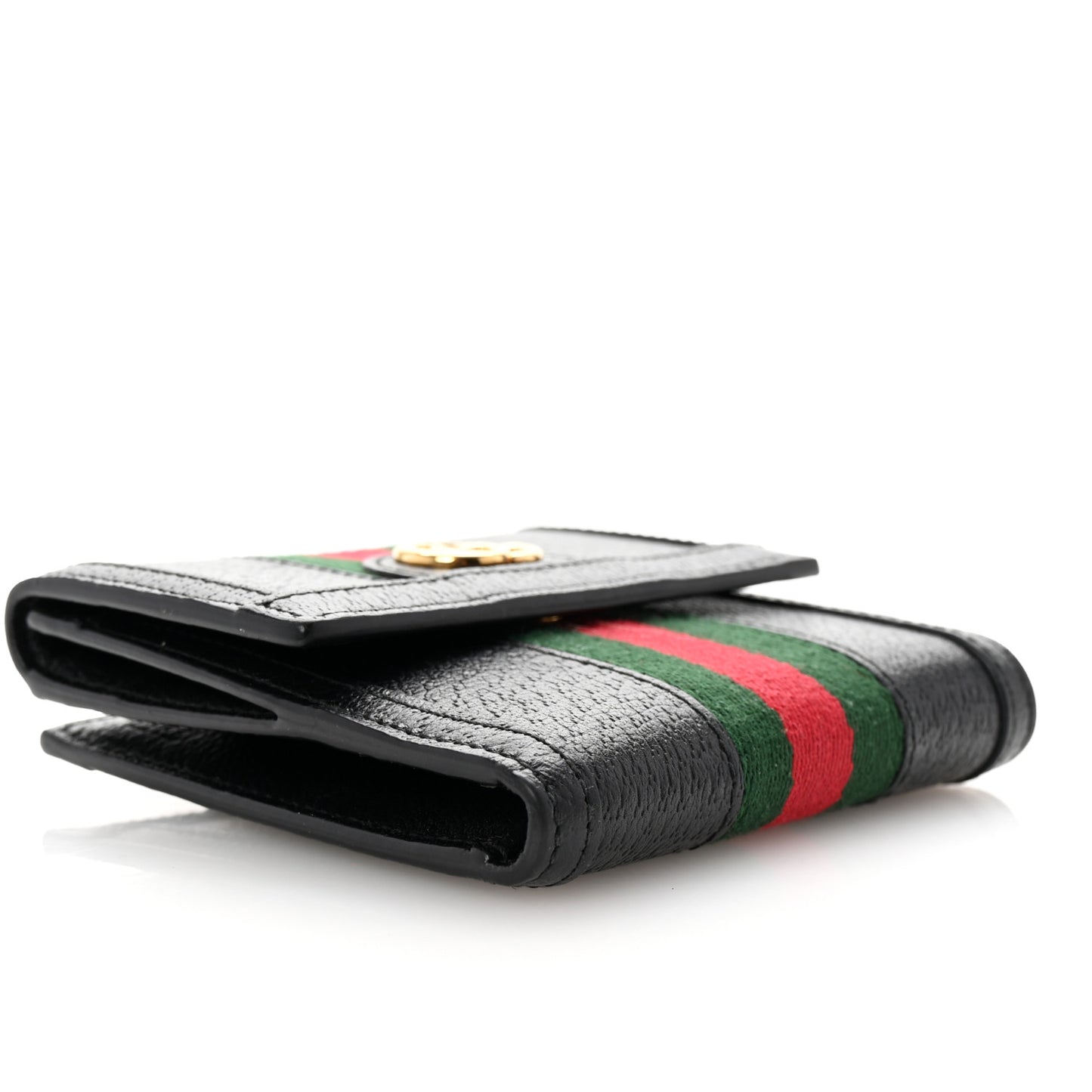 Textured Calfskin Web Ophidia French Flap Wallet Black