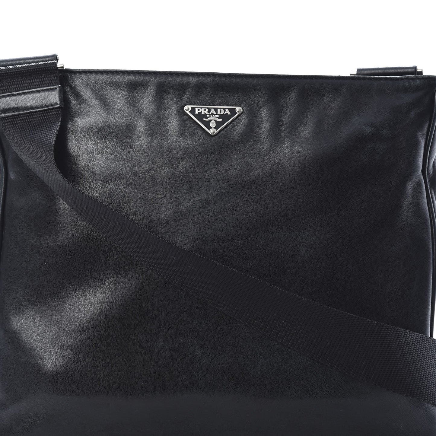 Nappa Flat Messenger Bag Black