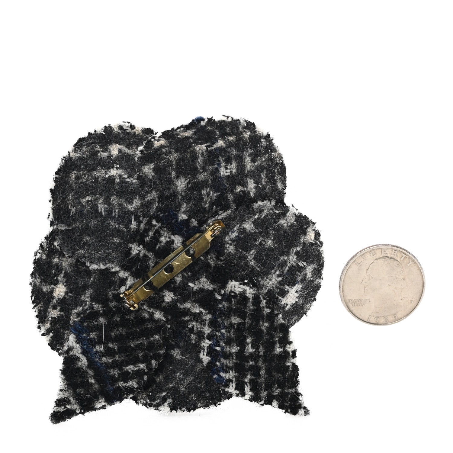 Chanel Tweed Camellia Pin Brooch Black White Navy 2 of 4