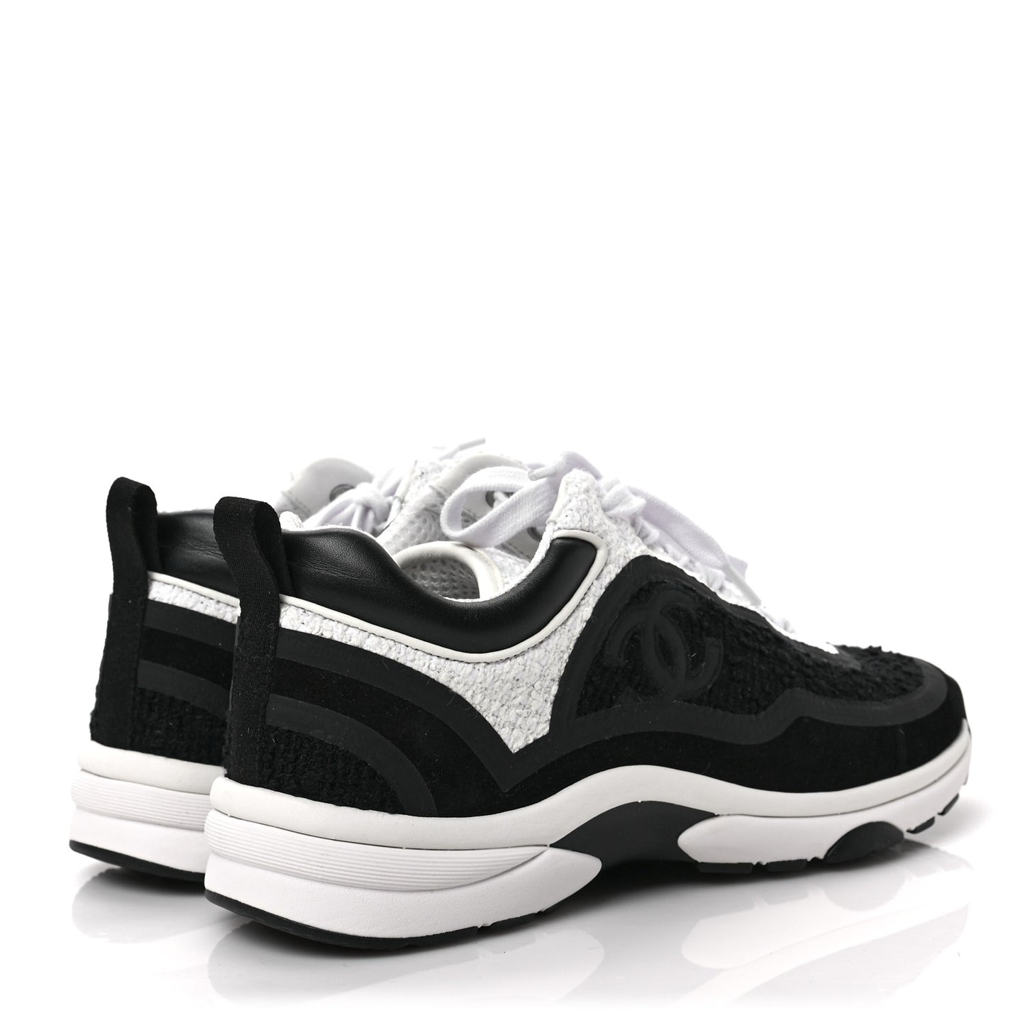 Tweed Suede Calfskin CC Sneakers 38 Black White