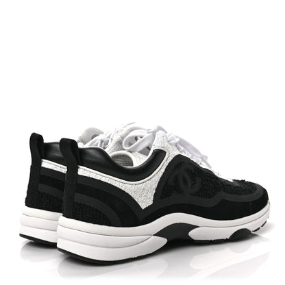 Chanel Tweed Suede Calfskin CC Sneakers 38 Black White 4 of 6