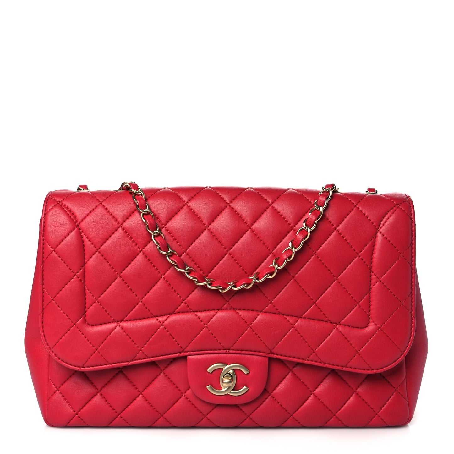 Lambskin Quilted Jumbo Mademoiselle Chic Flap Red