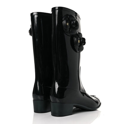 Chanel Rubber Camellia Rain Boots 39 Black 4 of 7