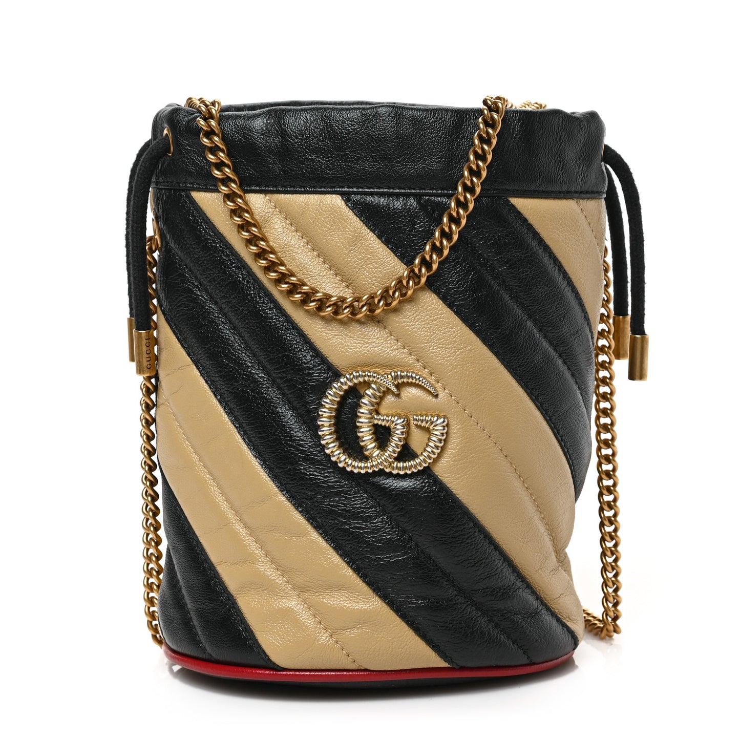 Azalea Calfskin Matelasse Diagonal Patchwork Mini Torchon GG Marmont 2.0 Bucket Bag Black Beige Romantic Cerise