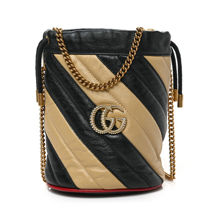 Gucci Azalea Calfskin Matelasse Diagonal Patchwork Mini Torchon GG Marmont 2.0 Bucket Bag Black Beige Romantic Cerise 1 of 8