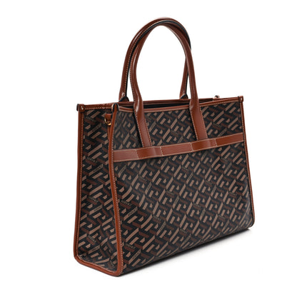 Versace Coated Canvas Calfskin La Greca Signature Tote Bag Black Caramel 3 of 10