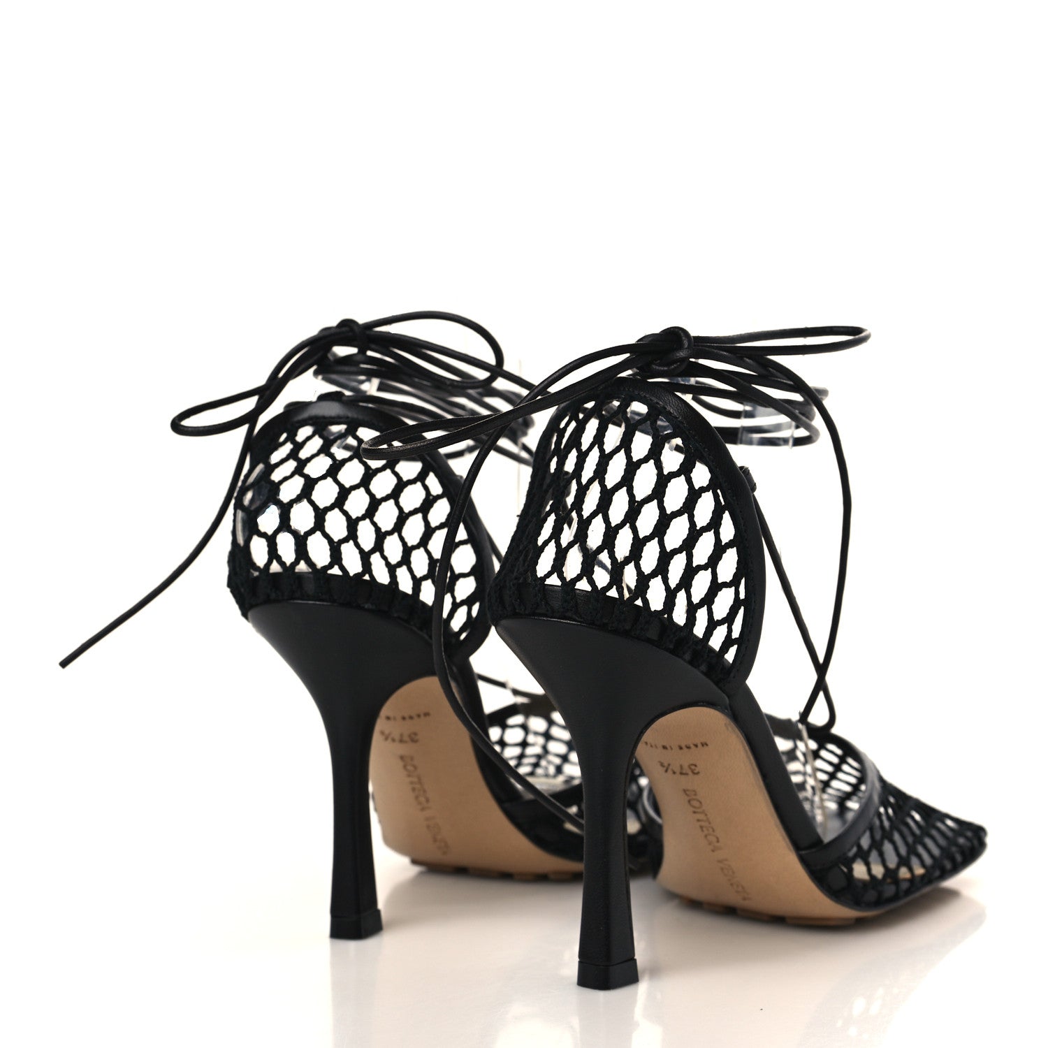 Bottega Veneta Mesh Nappa Stretch Ankle Tie Sandals 37.5 Black 4 of 9