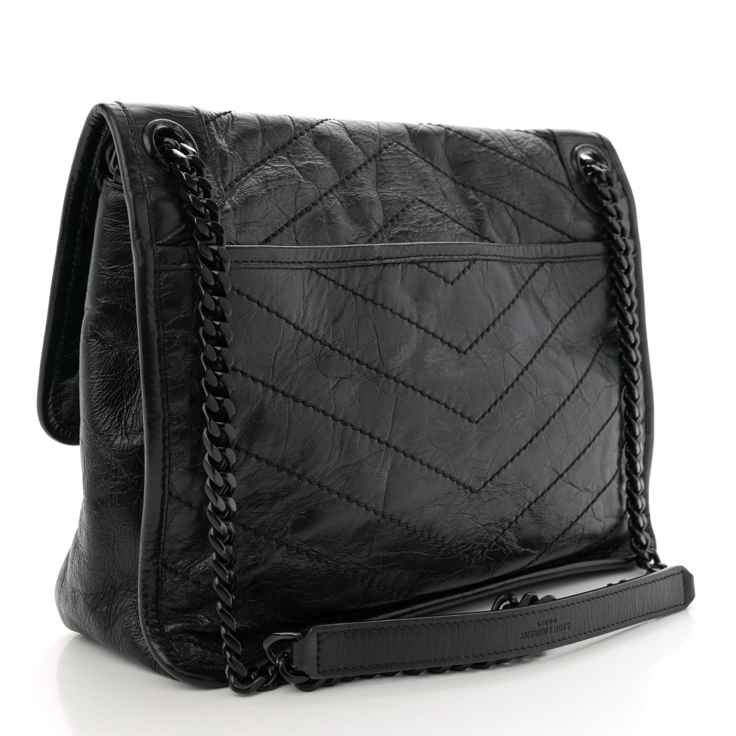 Saint Laurent Crinkled Calfskin Matelasse Monogram Medium Niki Chain Satchel Black 3 of 14
