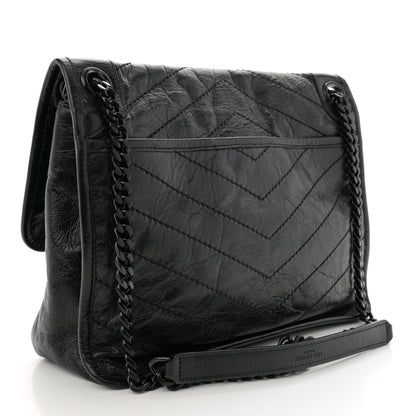 Saint Laurent Crinkled Calfskin Matelasse Monogram Medium Niki Chain Satchel Black 3 of 14