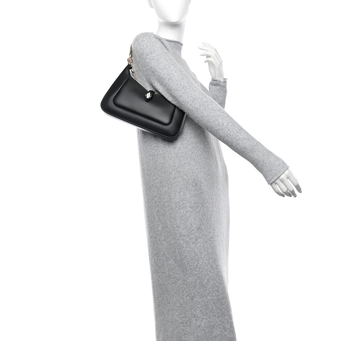 Calfskin Serpenti Baia Shoulder Bag Black