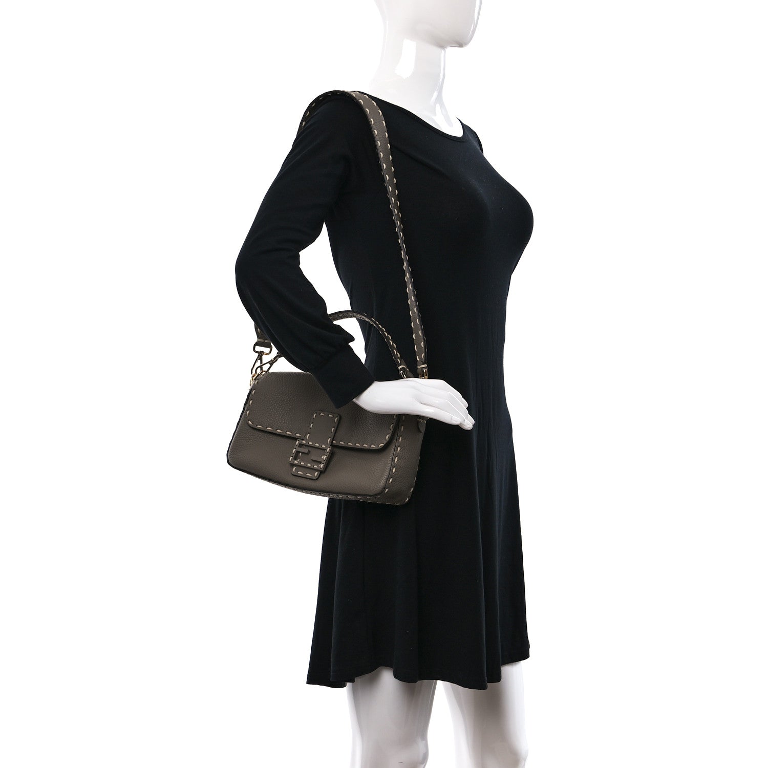 Fendi Vitello Stampa Granata Macro Stitchings Baguette Tartufo 2 of 9