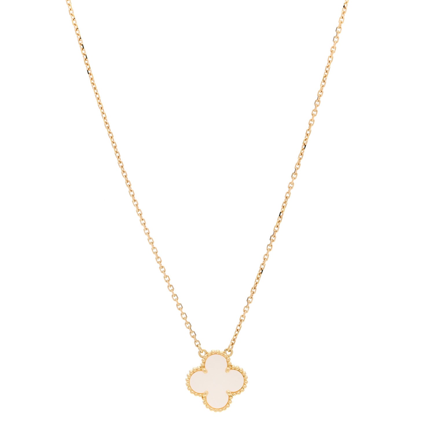 Van Cleef & Arpels 18K Yellow Gold Mother of Pearl Vintage Alhambra Pendant Necklace 1 of 5