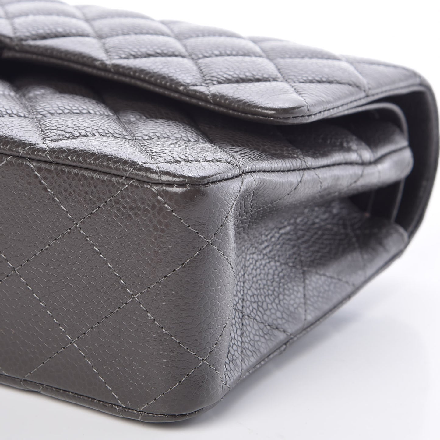 Caviar Quilted Medium Double Flap Dark Grey