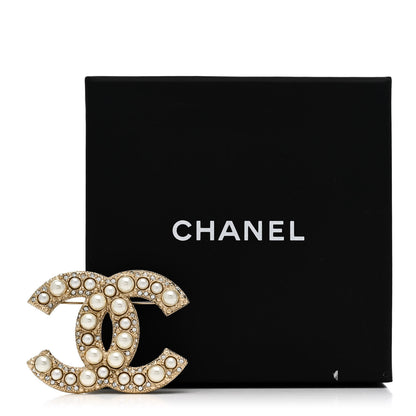 Chanel Metal Crystal Graduated Pearl CC Brooch Gold 4 of 4