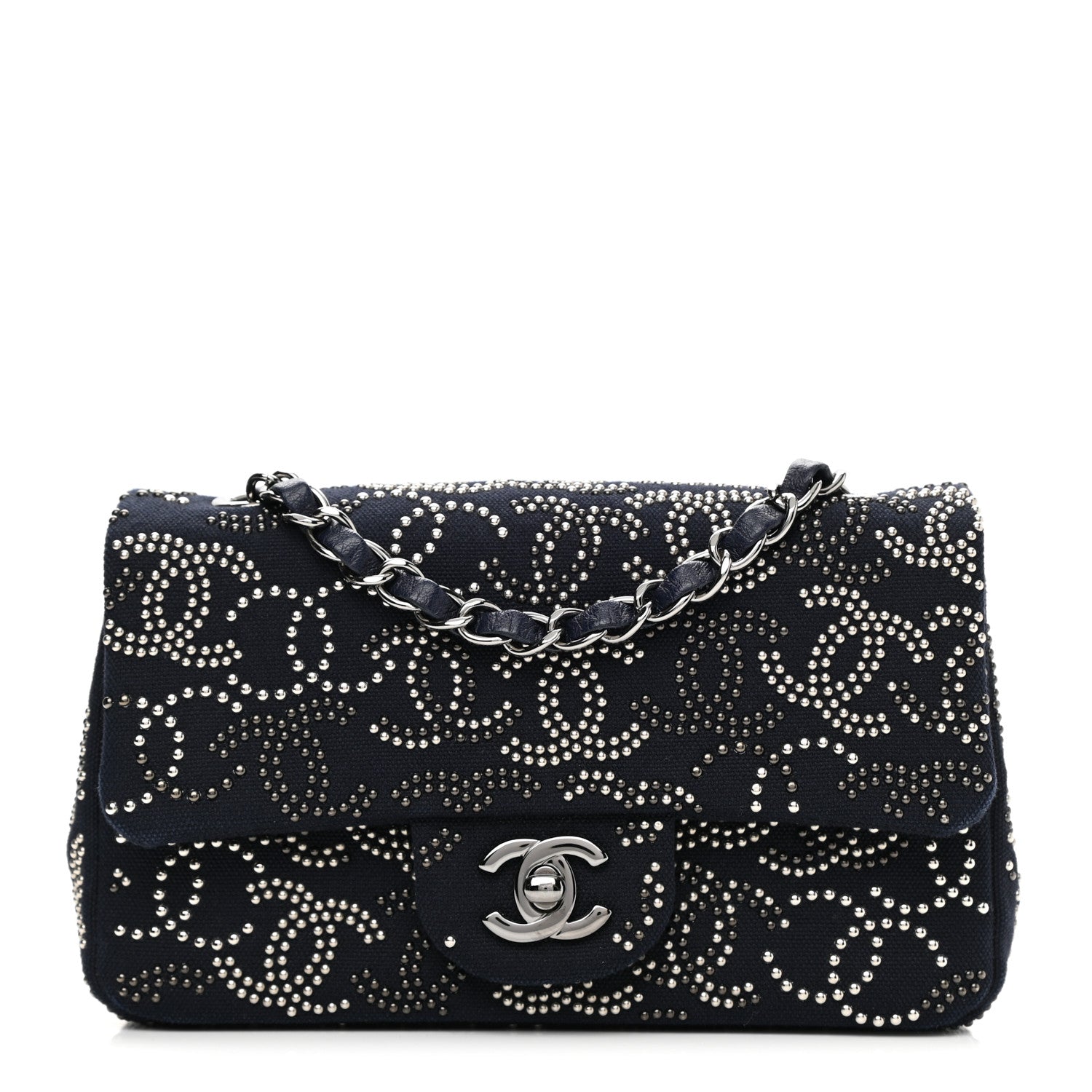 Chanel Canvas Studded Mini Rectangular Flap Navy 1 of 11