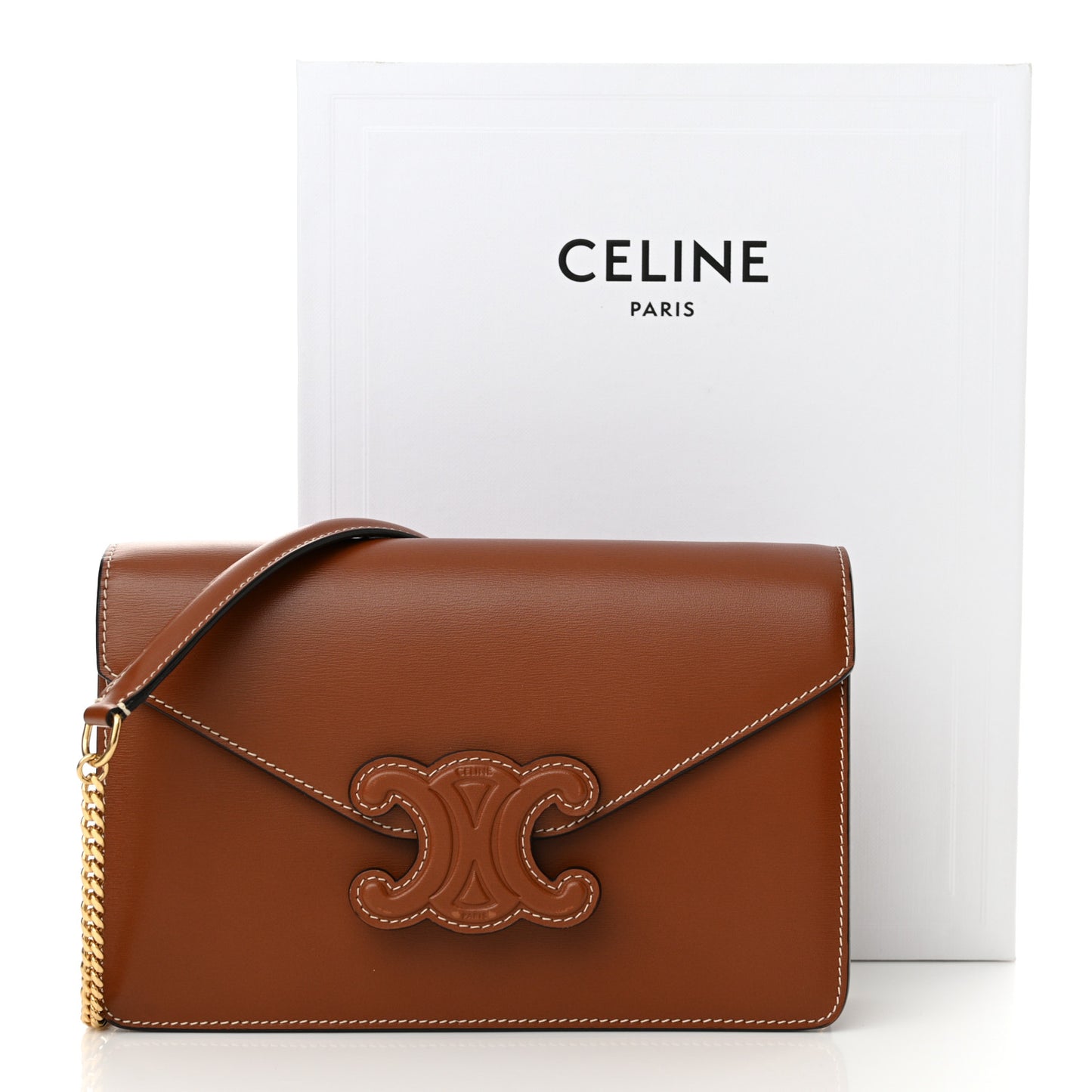 Shiny Calfskin Triomphe Margo Wallet on Chain Gold