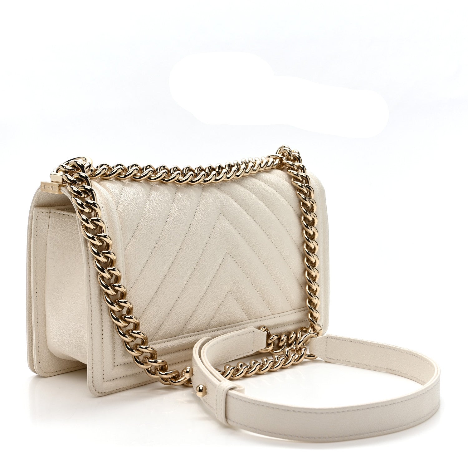 Chanel Caviar Chevron Quilted Medium Boy Flap White 3 of 11