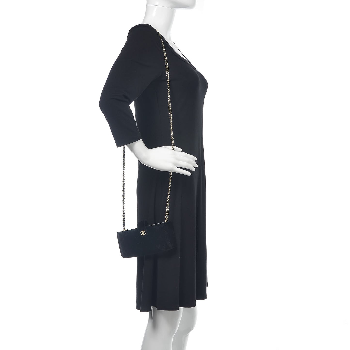 Velvet Quilted Small Clutch With Chain Black