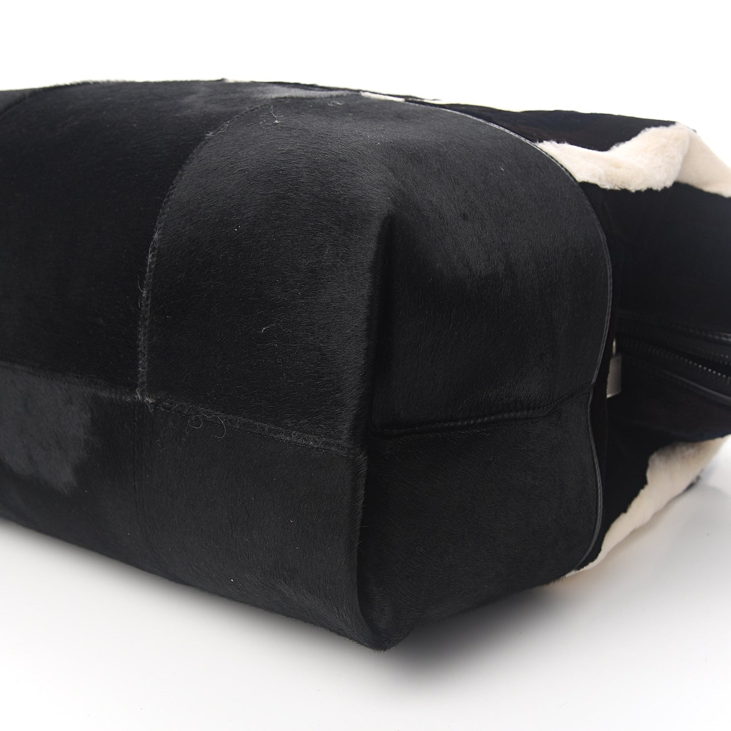 Rabbit Fur Calf Hair Pequin Weekender Bag Black White