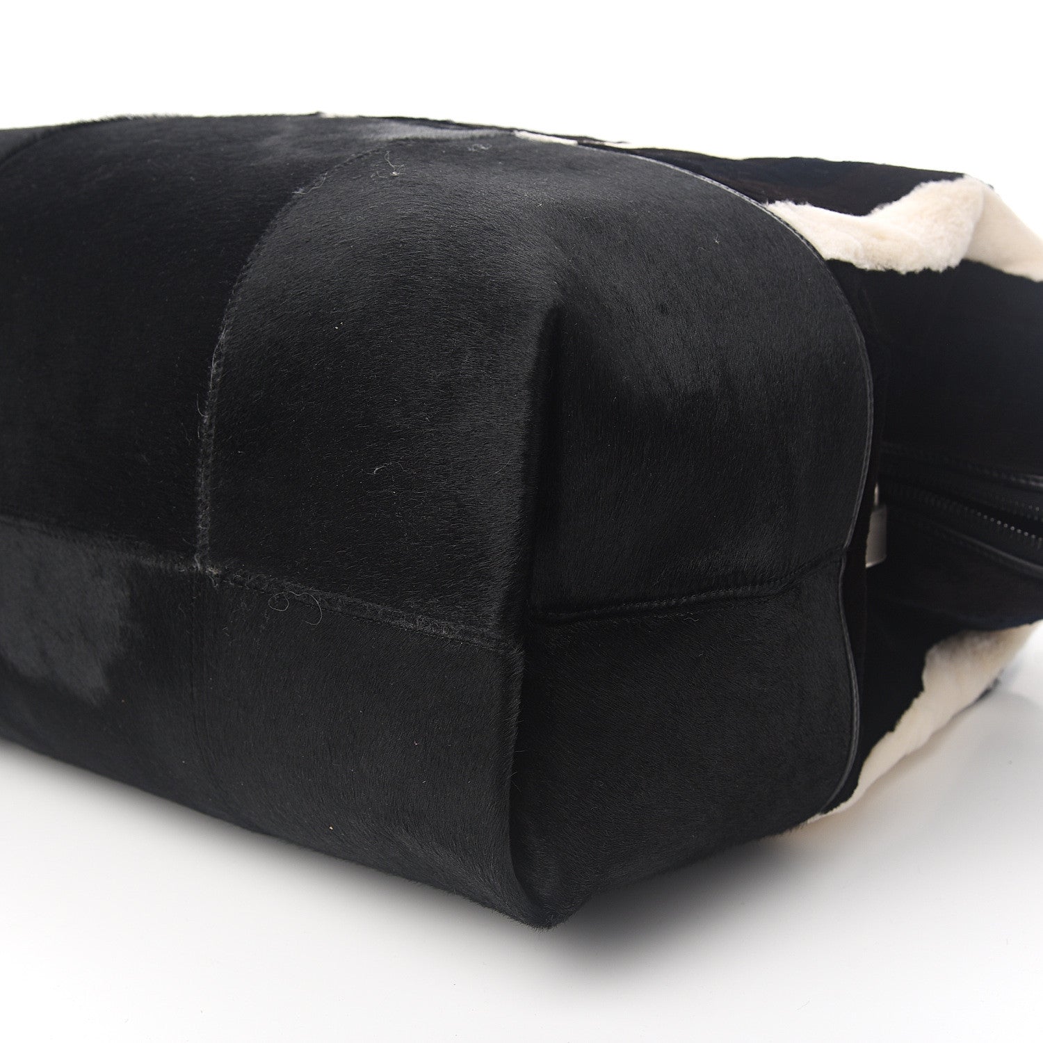 Fendi Rabbit Fur Calf Hair Pequin Weekender Bag Black White 7 of 8