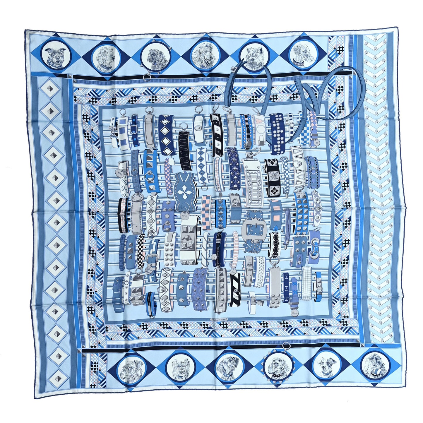 Silk Carre Wash Colliers de Chiens Scarf 90 Bleu Jean Cobalt