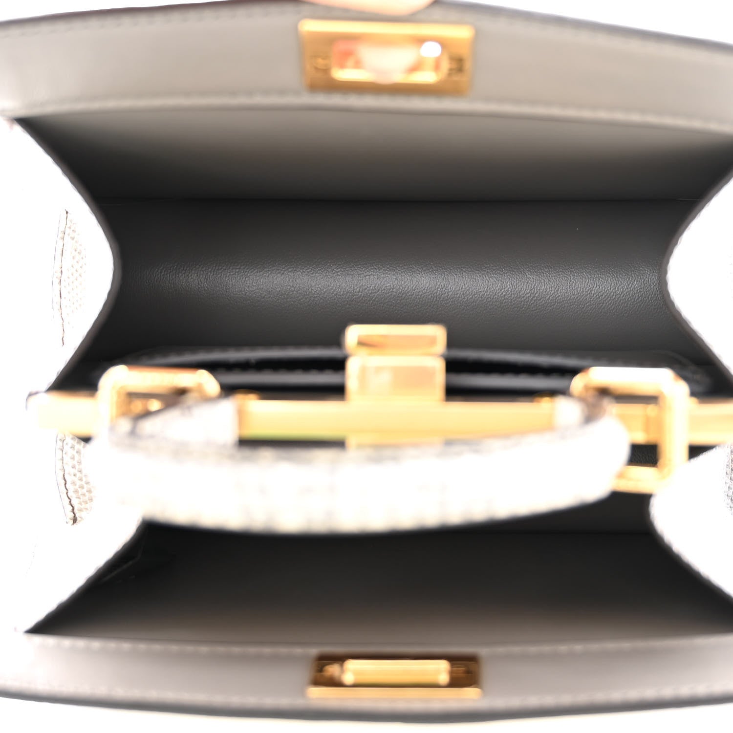 Fendi Lizard Togo Lucido Petite Peekaboo I SEE U Satchel Roccia 5 of 13