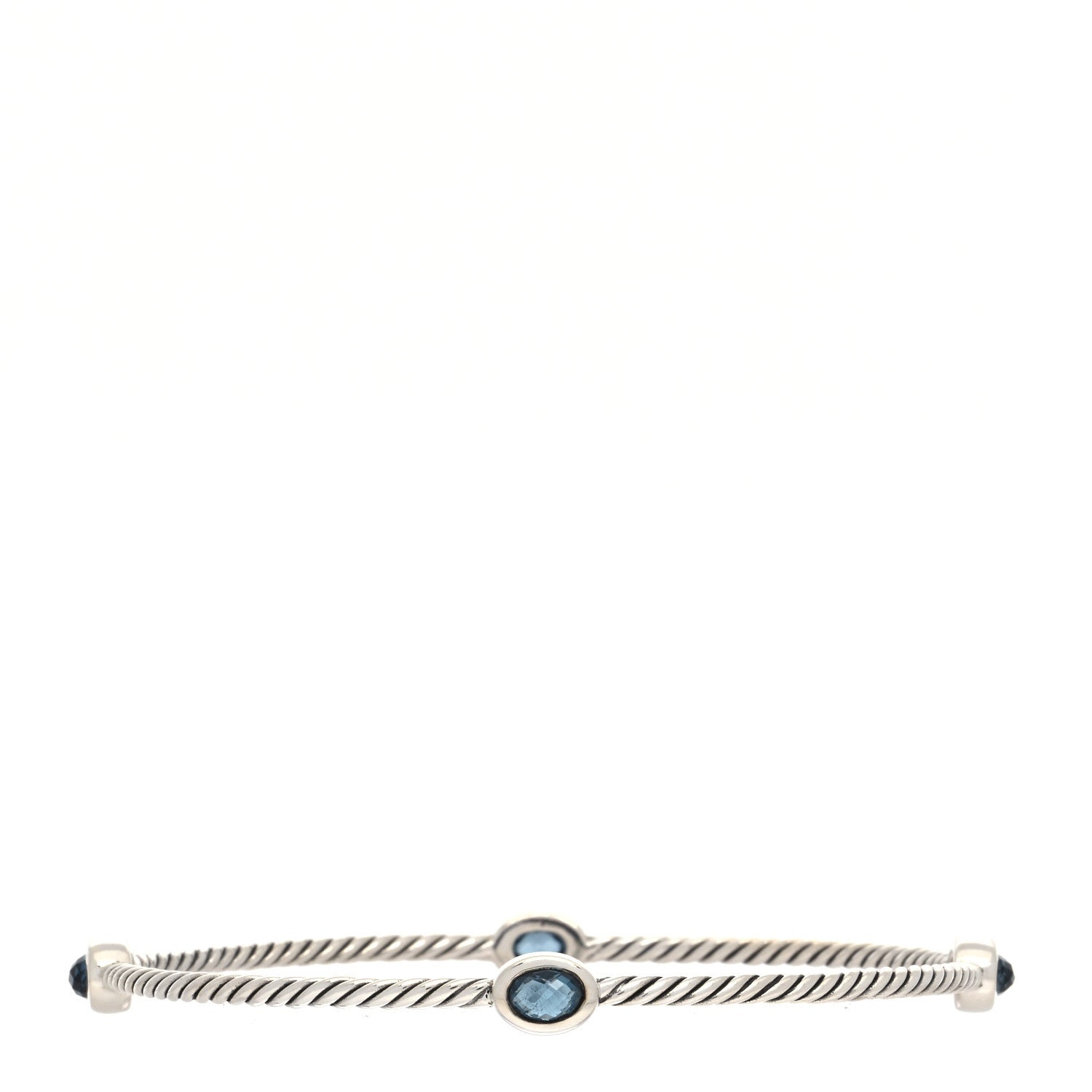 David Yurman Sterling Silver Blue Topaz 3mm Color Classics Four Station Bangle Bracelet 1 of 4