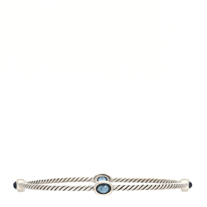 David Yurman Sterling Silver Blue Topaz 3mm Color Classics Four Station Bangle Bracelet 1 of 4