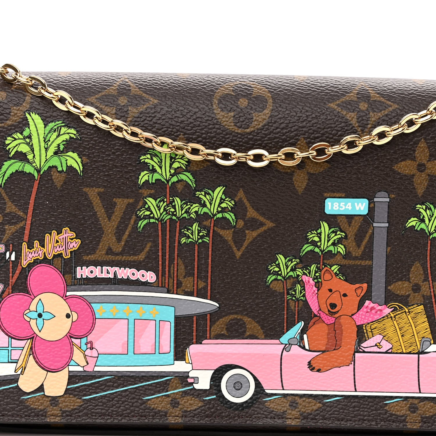 Louis Vuitton Monogram 2021 Christmas Animation Hollywood Pochette Felicie Chain Wallet Fuchsia 7 of 9