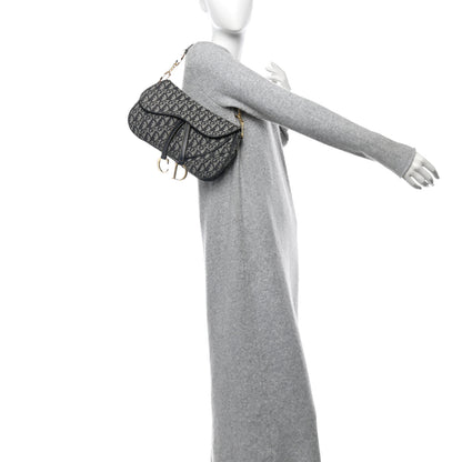 Christian Dior Monogram Double Saddle Bag Navy Blue 2 of 10