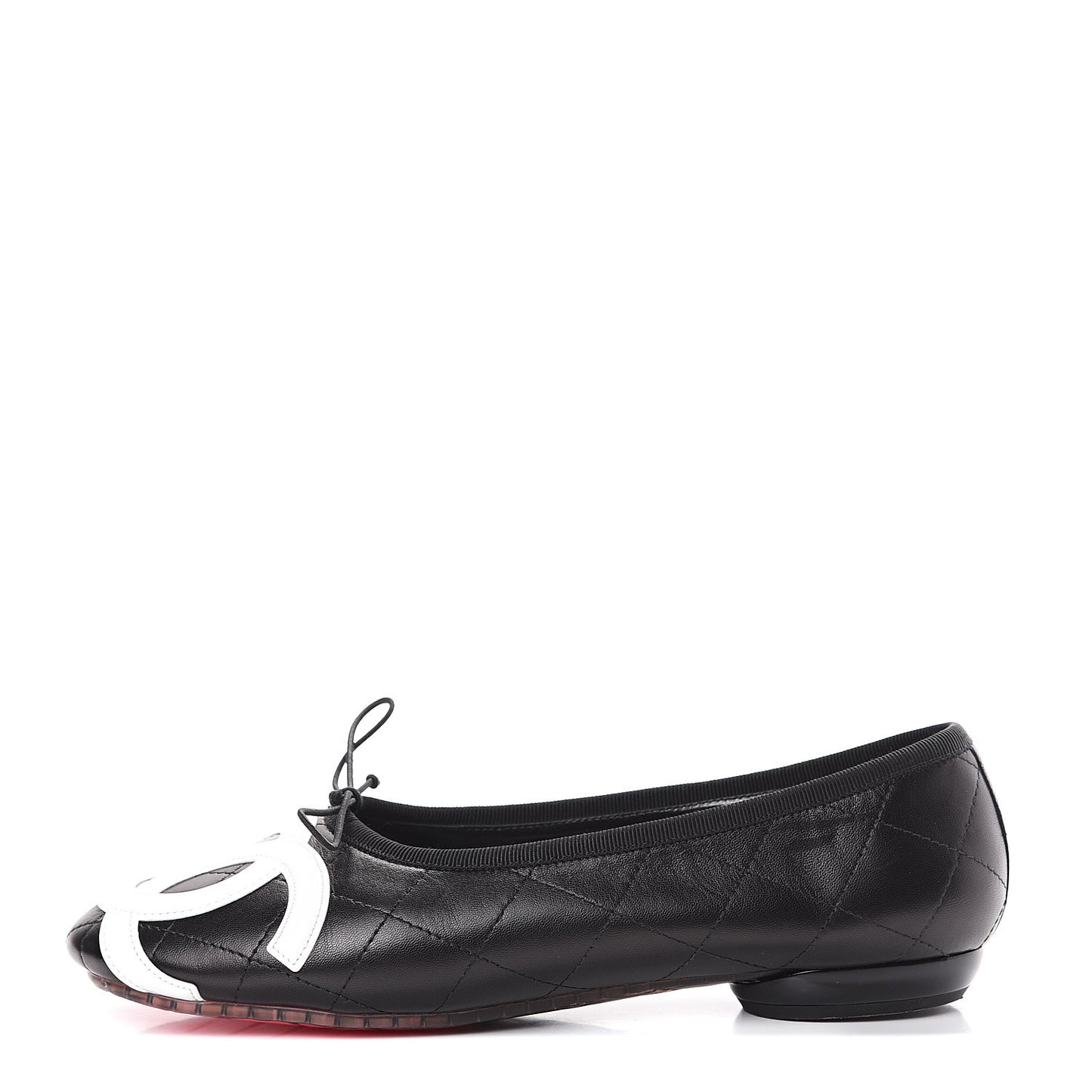 Lambskin Cambon Quilted Ballerina Flats 38.5 Black