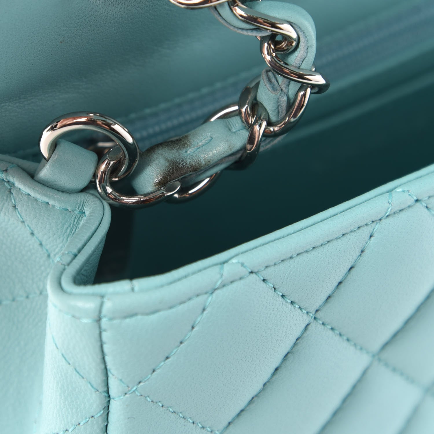 Chanel Lambskin Quilted Mini Rectangular Flap Light Blue 12 of 13