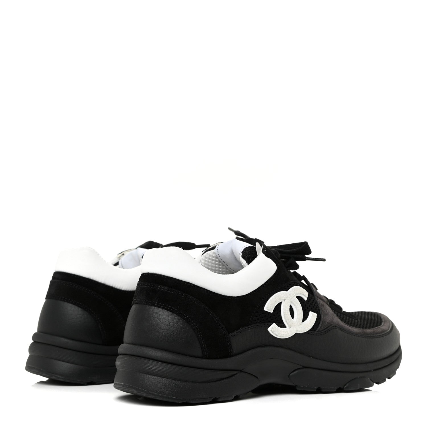 Chanel Mesh Suede Grained Calfskin Womens CC Sneakers 41 Black White 4 of 14