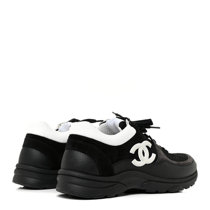Chanel Mesh Suede Grained Calfskin Womens CC Sneakers 41 Black White 4 of 14