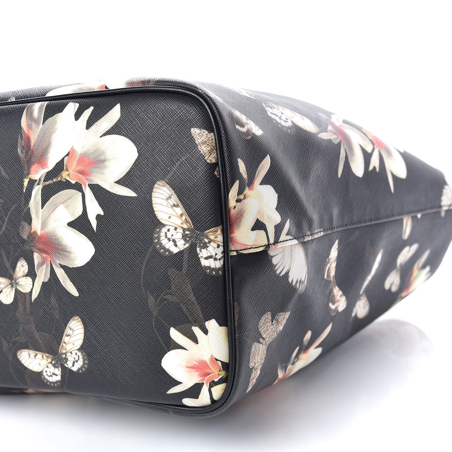 Textured Coated Canvas Magnolia and Moth Print Large Antigona Tote