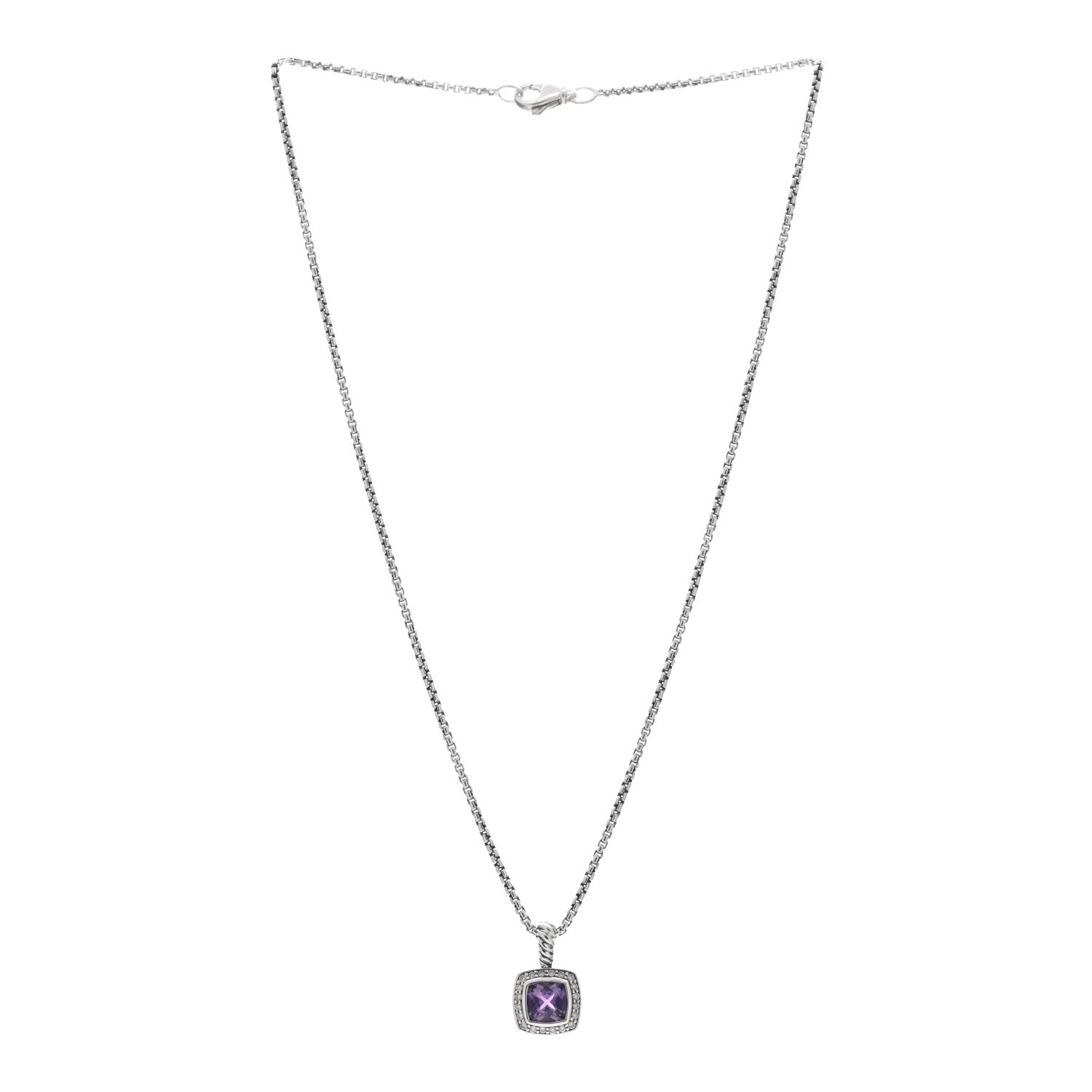 David Yurman Sterling Silver Diamond Amethyst 7mm Petite Albion Pendant Necklace 3 of 4