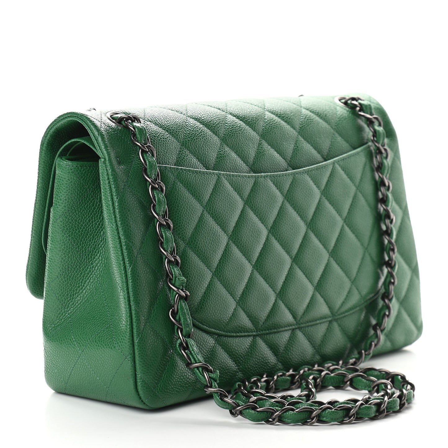 Caviar Quilted Jumbo Double Flap Green