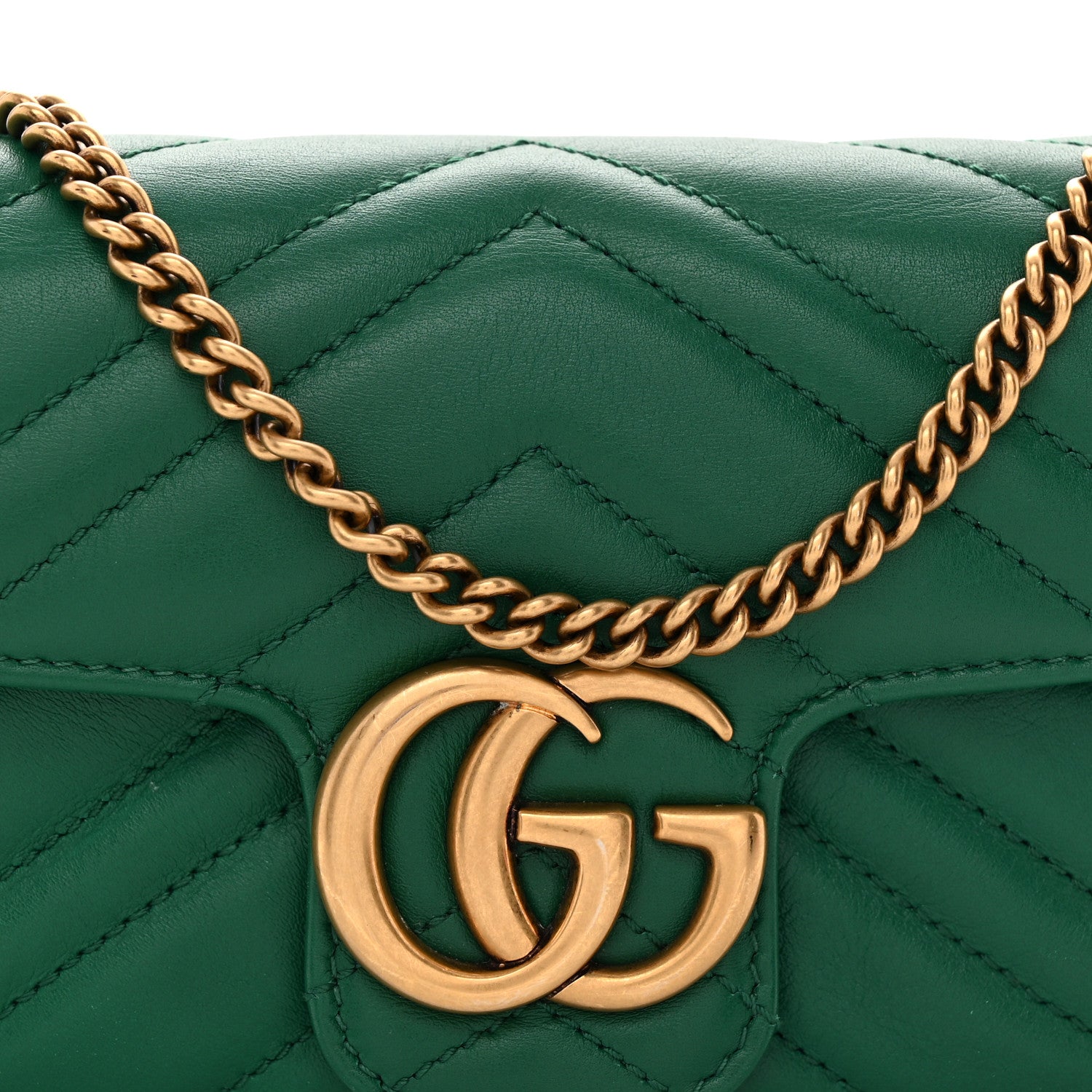 Gucci Calfskin Matelasse Super Mini GG Marmont Shoulder Bag Emerald Green 8 of 10