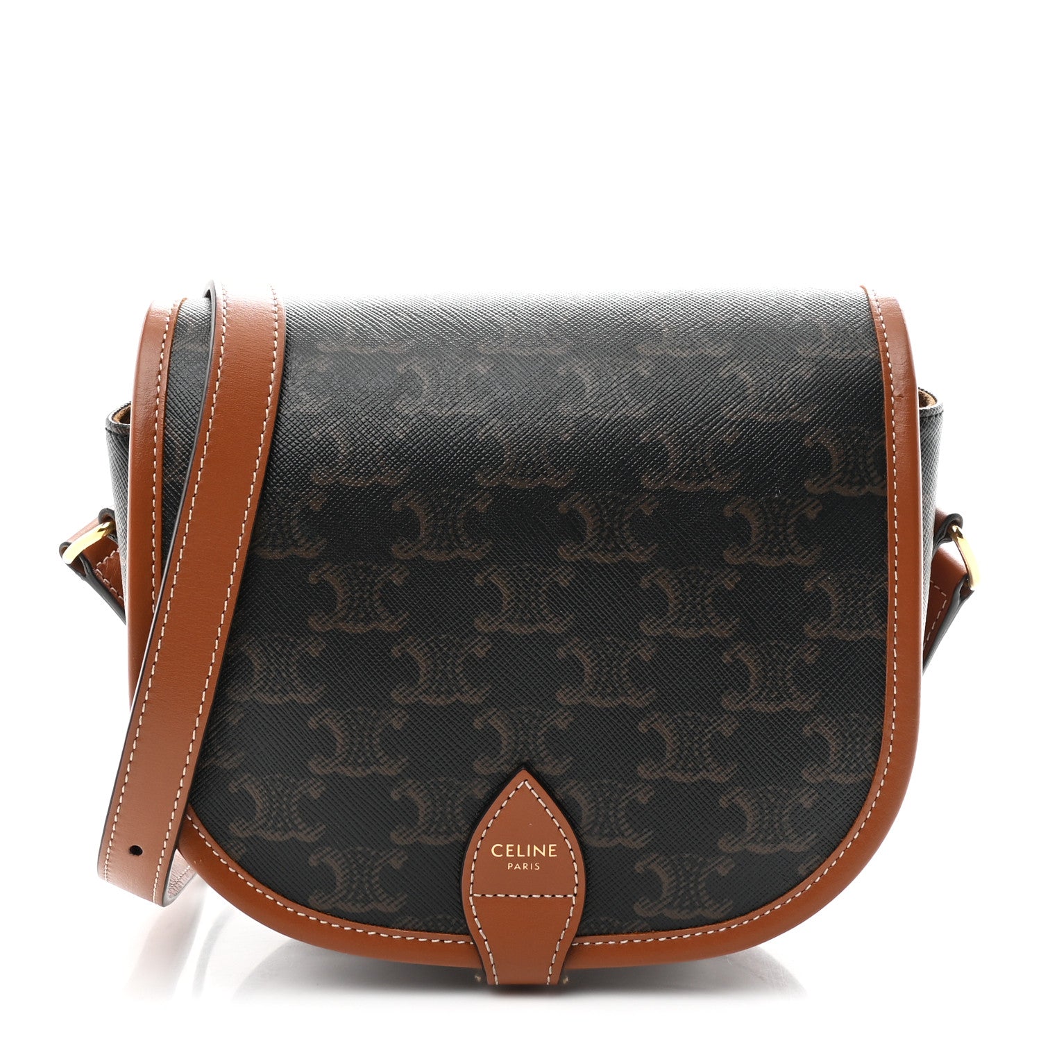 Celine Triomphe Canvas Medium Folco Bag Tan 1 of 9