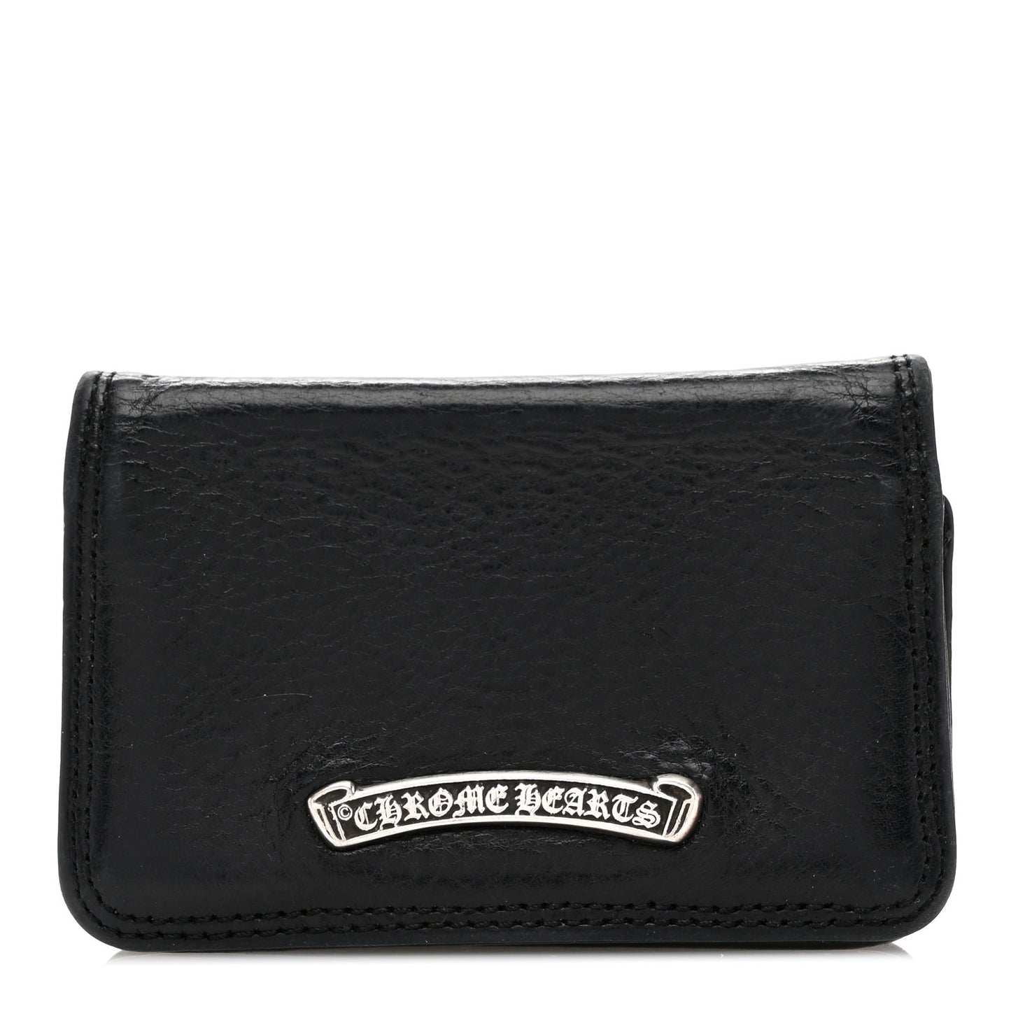 Grained Calfskin Grommet Card Holder Black