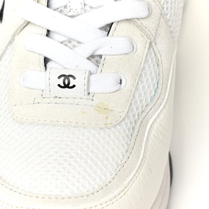 Chanel Mesh Suede Calfskin Grained Calfskin Womens CC Sneakers 39 White Black 14 of 17